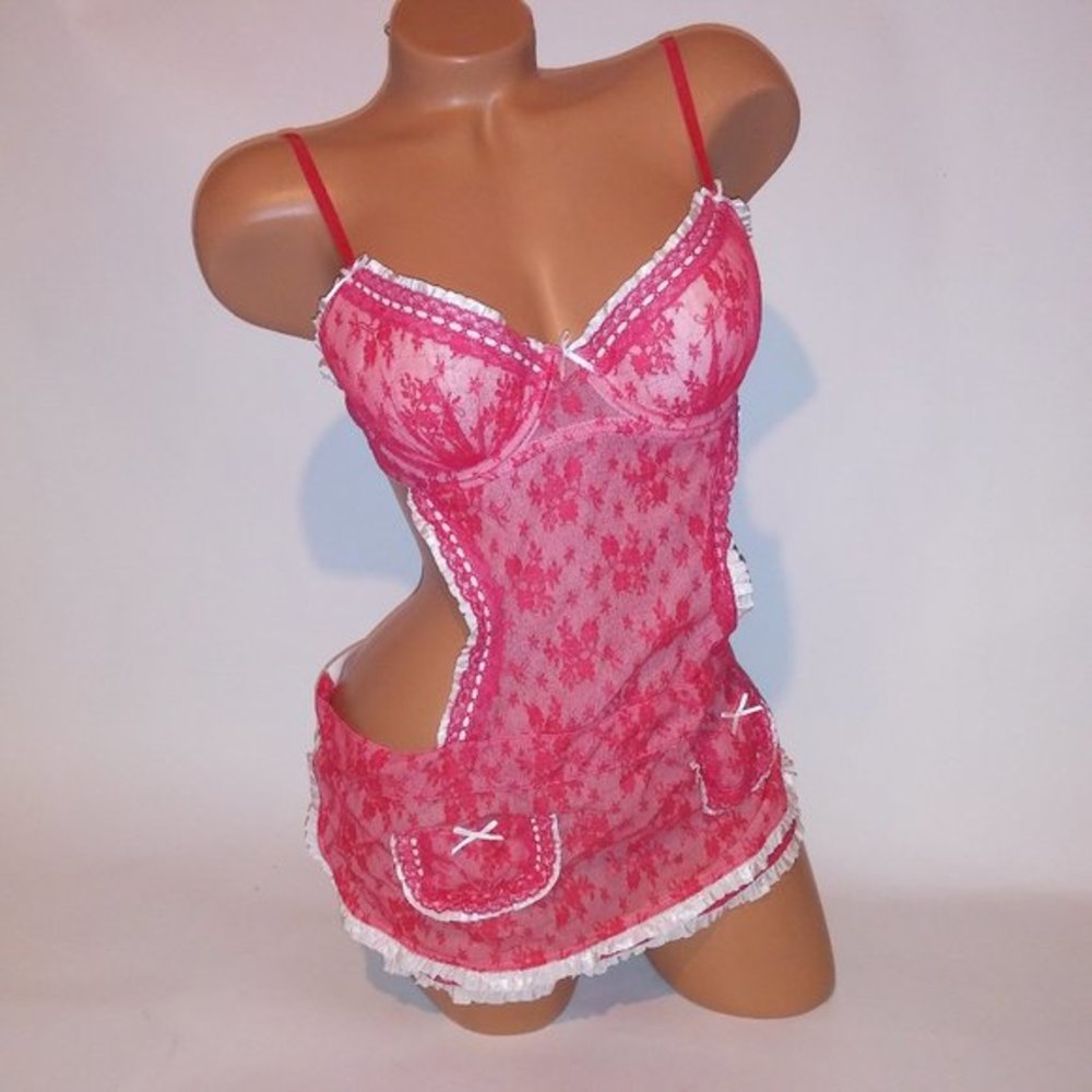 Victoria Secret Lingerie Bustier Babydoll 36C One Piece Apron Style Maid Cosplay
